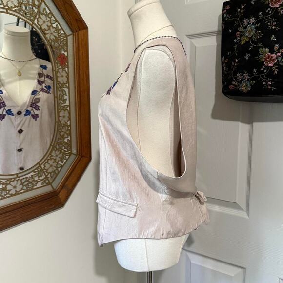 VTG 90s Around Town Shimmery Ivory & Blue & Purple Floral Embroidered Vest L - Picture 4 of 8